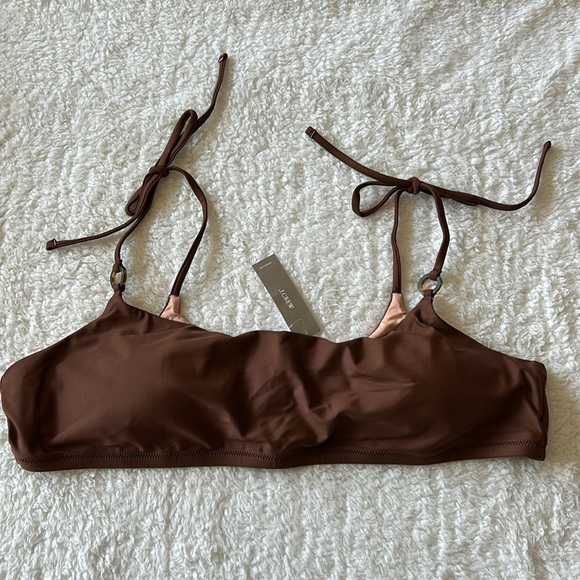 J. Crew O-Ring Tie Shoulder Bikini Top Size 2X Brown NWT - Picture 4 of 6